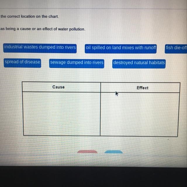 Classify the items as being a cause or an effect of water pollution-example-1