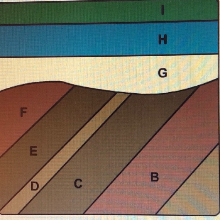 Which rock layer is the youngest layer a. Layer d. Layer g. Layer I.-example-1