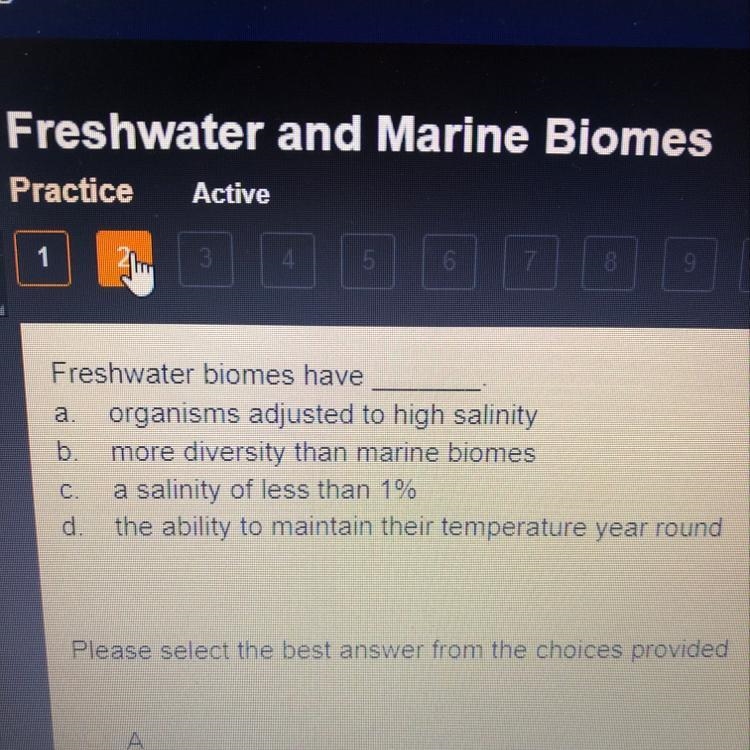 Freshwater biomes have ____-example-1