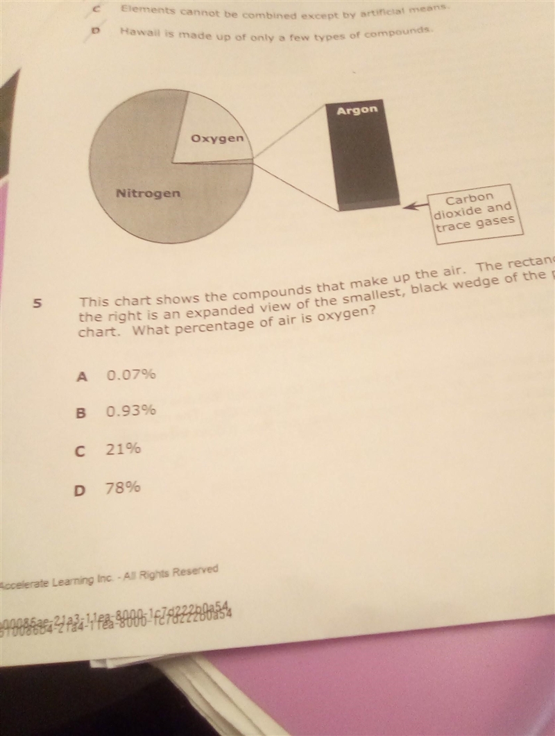 Argon Oxygen Nitrogen Carbon dioxide and trace gases This chart shows the compounds-example-1