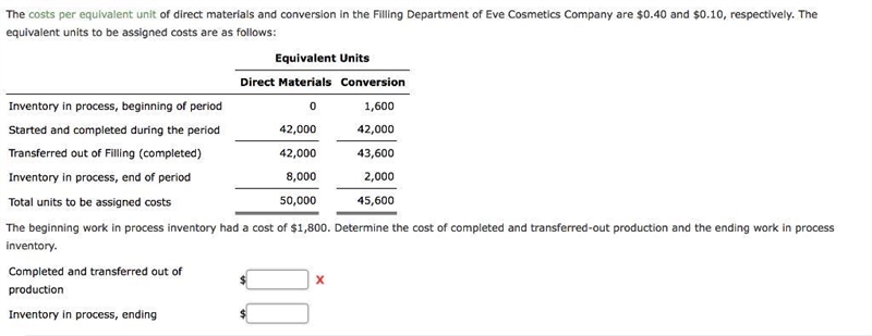 The costs per equivalent unit of direct materials and conversion in the Filling Department-example-1