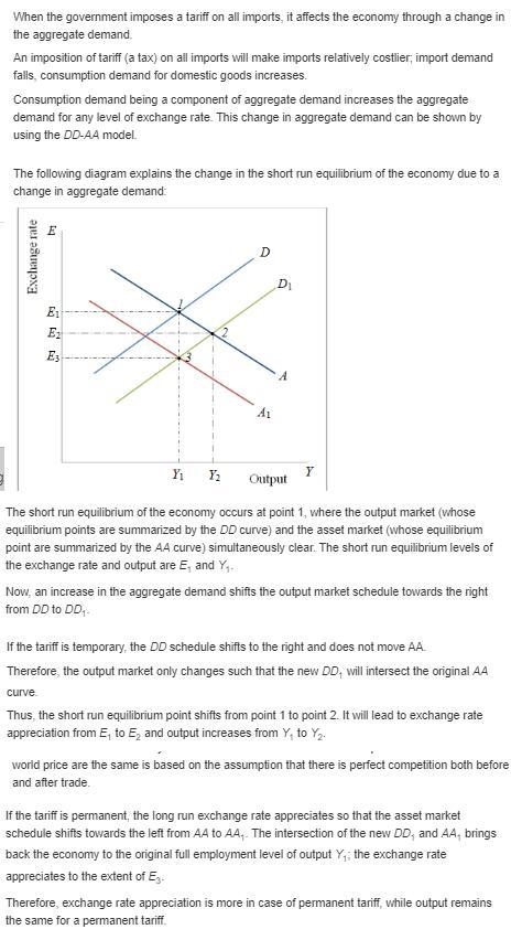 Suppose the government imposes a tariff on all imports. Use the DD-AA model to analyze-example-1