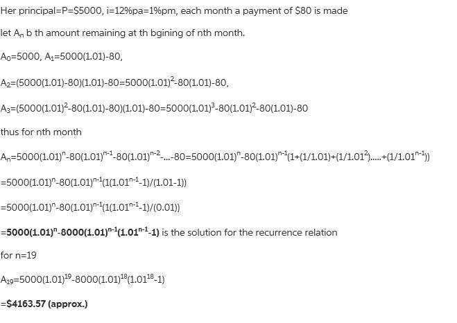 A loan of $5,000 is charged a 12% annual interest rate. An $80 payment is made each-example-1