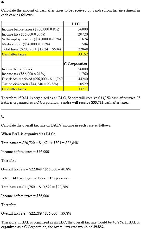 Sandra would like to organize BAL as either an LLC (taxed as a sole proprietorship-example-1