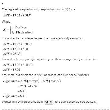 Using the regression results in column (1): a.Do workers with college degrees earn-example-2