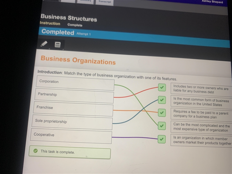 Match each type of business with one of its features. a. sole proprietorship unlimited-example-1