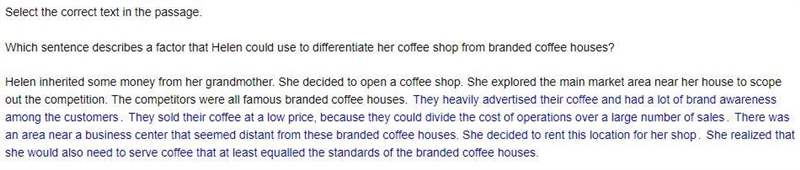 Which sentence describes a factor that Helen could use to differentiate her coffee-example-1