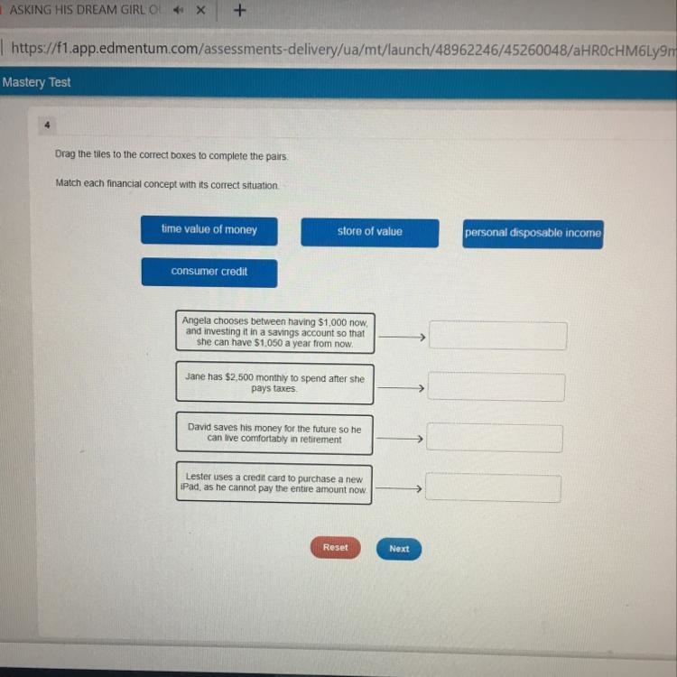 Match each financial concept with its correct situation-example-1