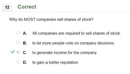 Hi please help ! why do most companies sell shares of stock?-example-1