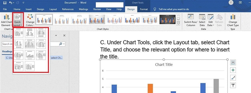 Which option represents the method for inserting a title or heading for a chart? A-example-1