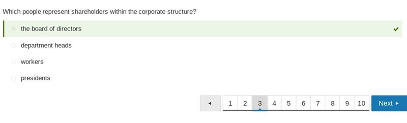 which people represents shareholders within the corporate structure? A. Workers B-example-1