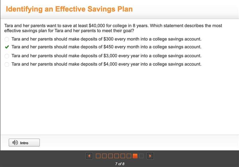 . Tara and her parents want to save at least $40,000 for college in 8 years. Which-example-1