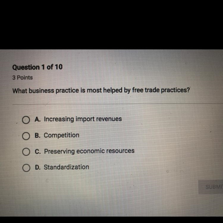 Which business practice is most helped by free trade practices?-example-1