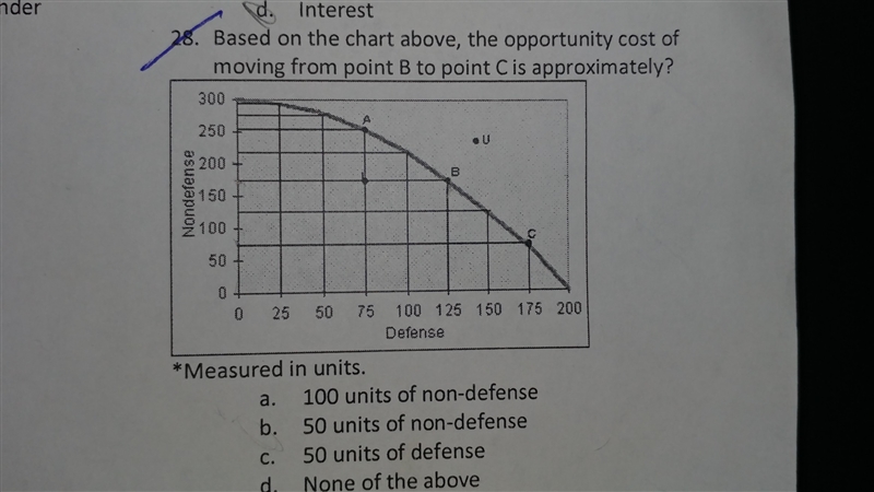 Based on the chart above the opportunity cost of moving from point B to point C is-example-1