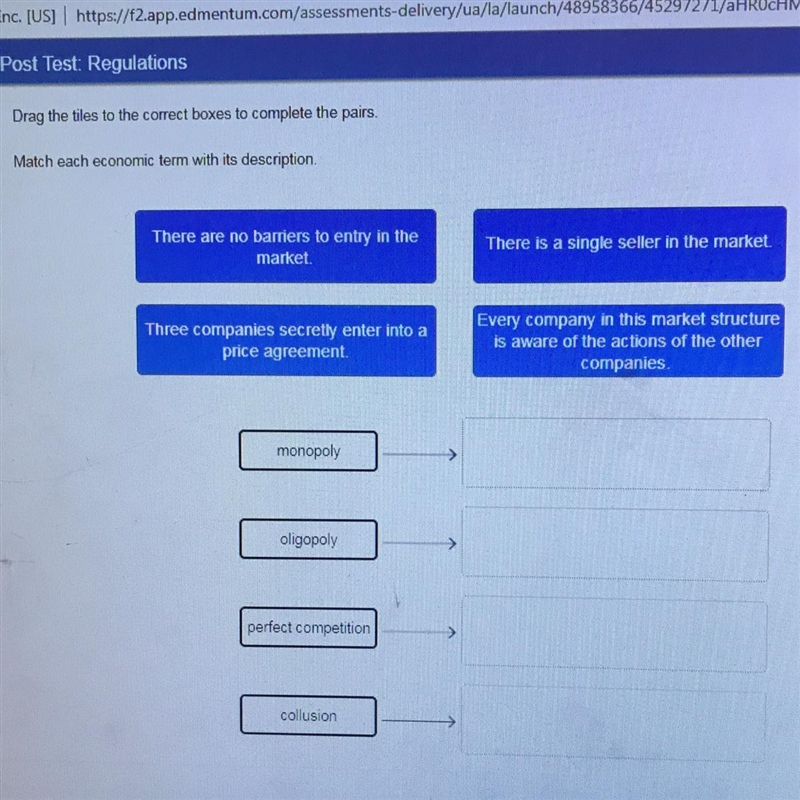 Drag the tiles to the correct boxes to complete the pairs. Match each economic term-example-1