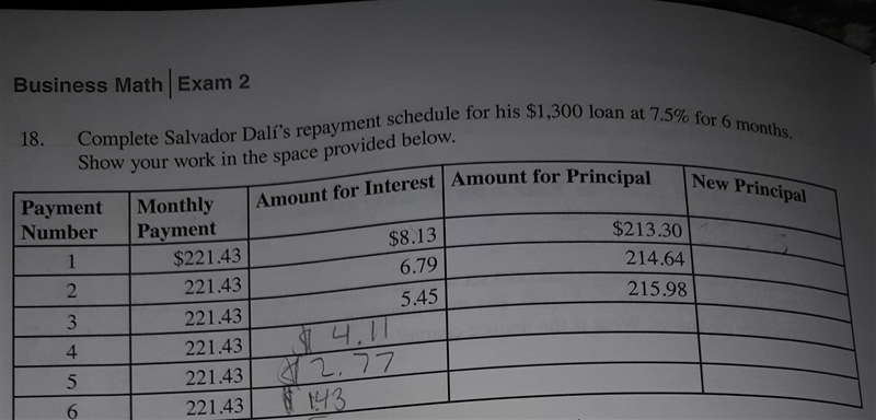 Okay so i just need help with the Amount for principal and the new principal-example-1