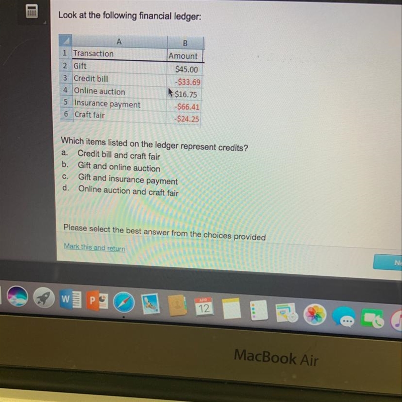 Look at the following financial ledger which items listed on the ledger represent-example-1