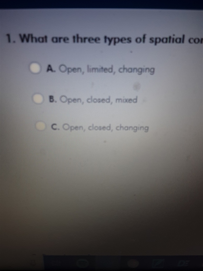 What are three types of spatial conditions you encounter on the road​-example-1