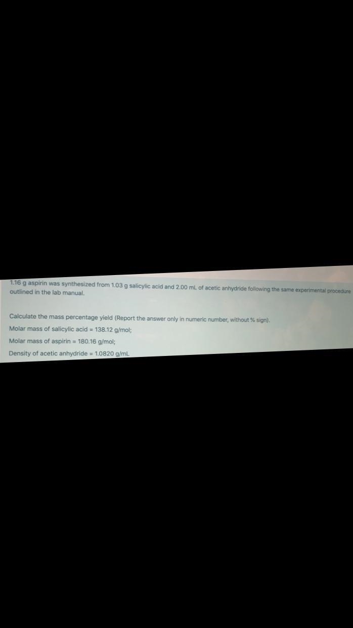 Please help with an easy percentage yield question ASAP!!! Would really appreciate-example-1