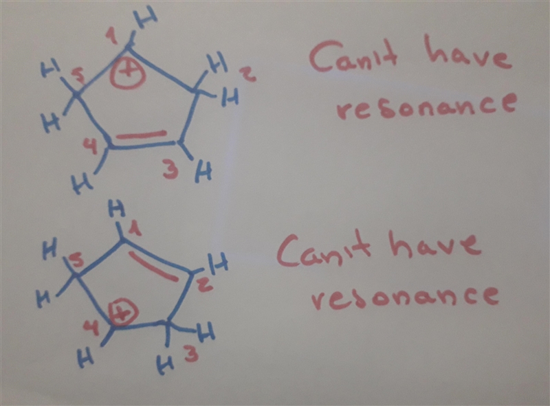 Carbons 1 and 4 of 1,3−cyclopentadiene are equivalent and give the same carbocation-example-1