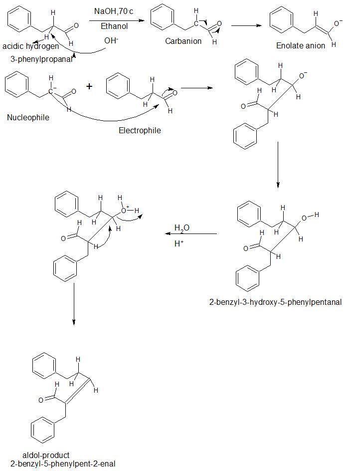 Give the structure of the expected organic product in the reaction of 3−phenylpropanal-example-1