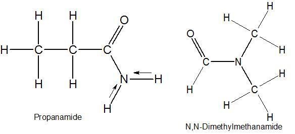 Select the single best answer. Why is the boiling point of propanamide, CH3CH2CONH-example-1