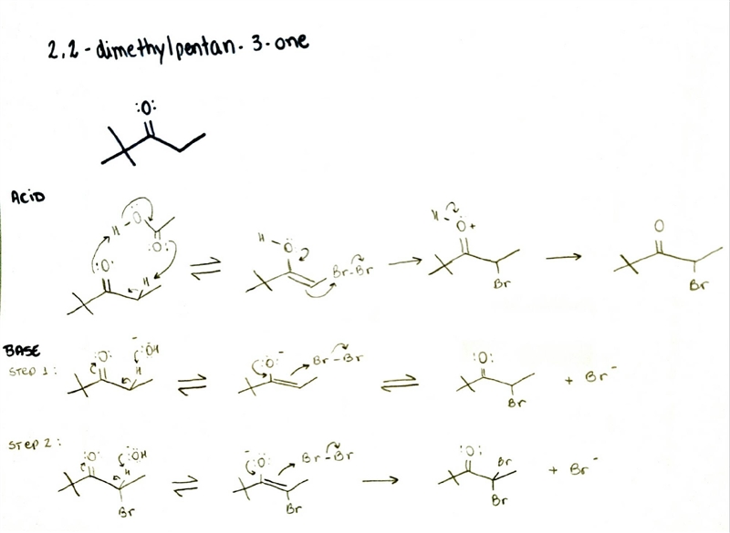 The reaction of 2,2-dimethylpentan-3-one with bromine yields a monobrominated product-example-1