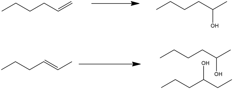 A student wants to form 2‑hexanol using acidic hydration. He finds four alkenes in-example-1