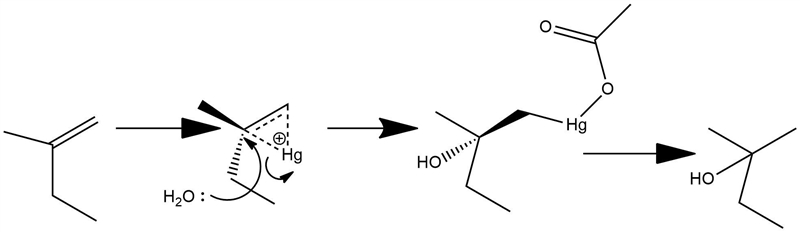 Alkenes can be converted to alcohols by reaction with mercuric acetate to form a ?-hydroxyalkylmercury-example-1