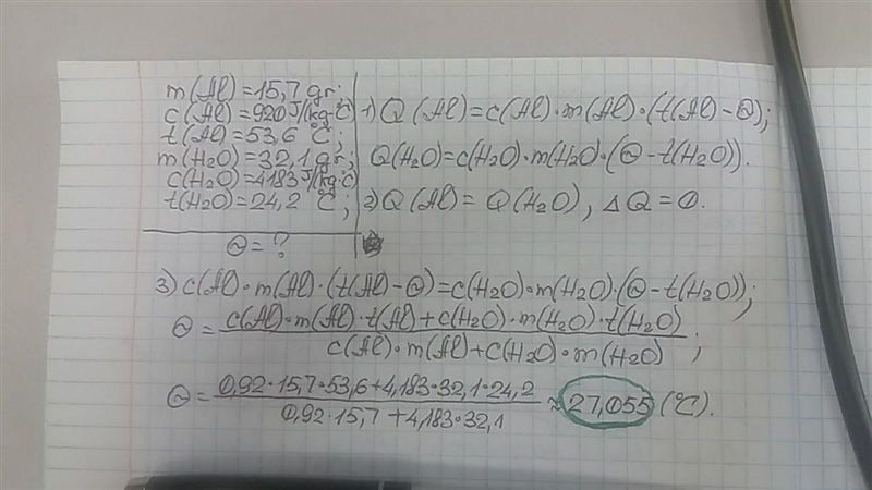 A 15.7 g aluminum block is warmed to 53.6 ∘C and plunged into an insulated beaker-example-1