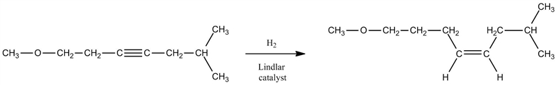 What product, including stereochemistry, is formed when CH3OCH2CH2C≡CCH2CH(CH3)2 is-example-1