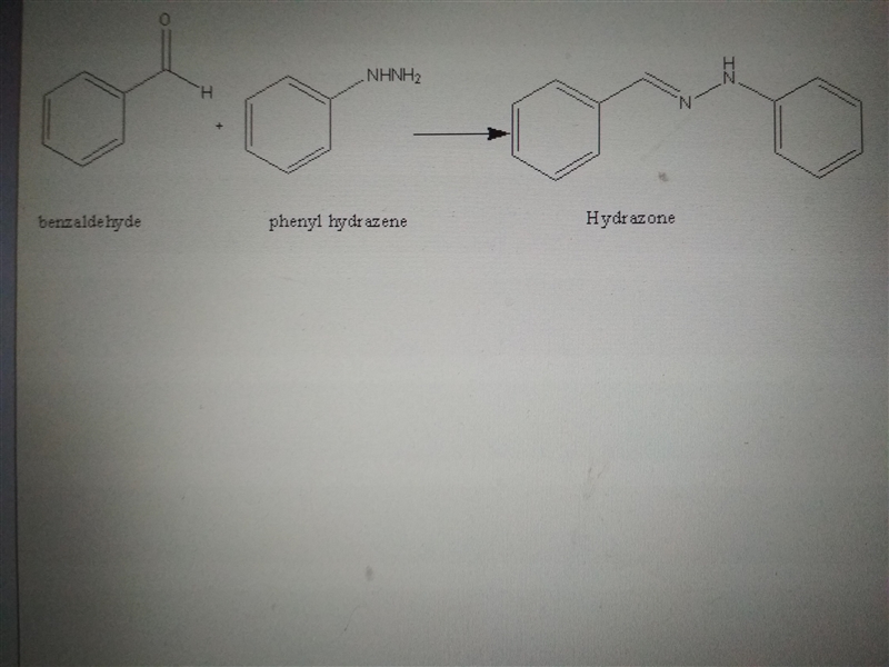 13. Write an equation for the reaction of benzaldehyde with phenylhydrazine-example-1