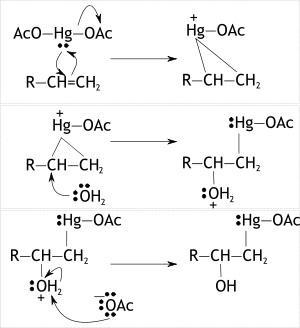 Alkenes can be converted to alcohols by reaction with mercuric acetate to form a ?-hydroxyalkylmercury-example-1