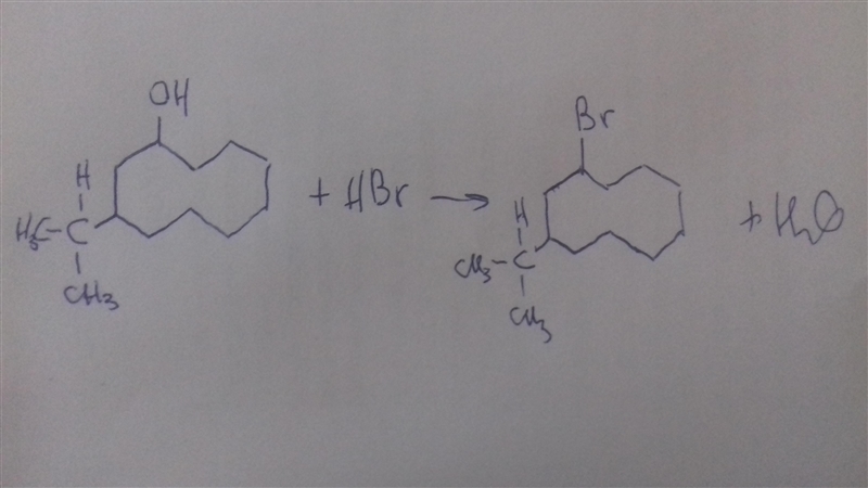 What is the product of the reaction of 3-isopropylcyclodecanol with hydrobromic acid-example-1