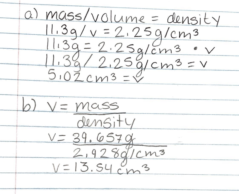 Calculate these volumes. (a) what is the volume of 11.3 g graphite, density = 2.25 g-example-1