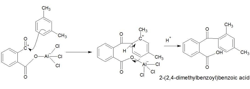 What is the mechanism of phthalic anhydride and m-xylene which results in 2-(2,4-dimethylbenzoyl-example-2