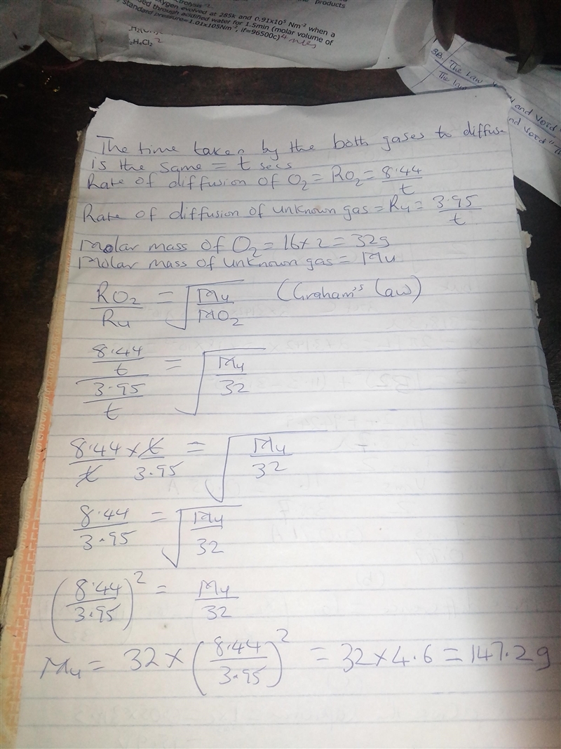 Under identical conditions, separate samples of O2 and an unknown gas were allowed-example-1