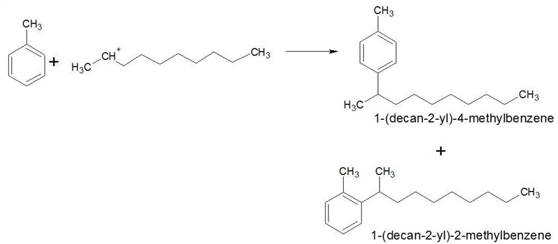 Name a possible product of this reaction in the presence of ether and AlCl3: methylbenzene-example-2