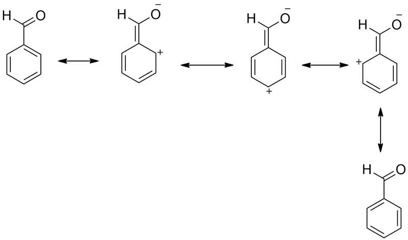 Would you expect the carbonyl carbon of benzaldehyde to be more or less electrophilic-example-1