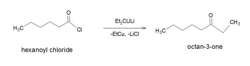 Draw the product that is expected when hexanoyl chloride is treated with Et2CuLi-example-1