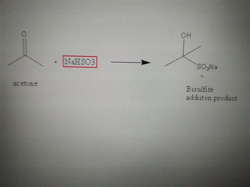 Write an equation for the preparation of the acetone-bisulfite addition compound.-example-1