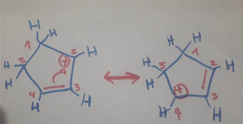 Carbons 1 and 4 of 1,3−cyclopentadiene are equivalent and give the same carbocation-example-2