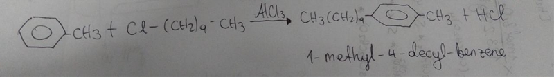 Name a possible product of this reaction in the presence of ether and AlCl3: methylbenzene-example-1