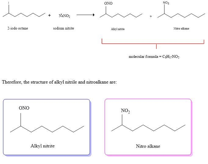 Sodium nitrite (NaNO2) reacted with 2−iodooctane to give a mixture of two constitutionally-example-1