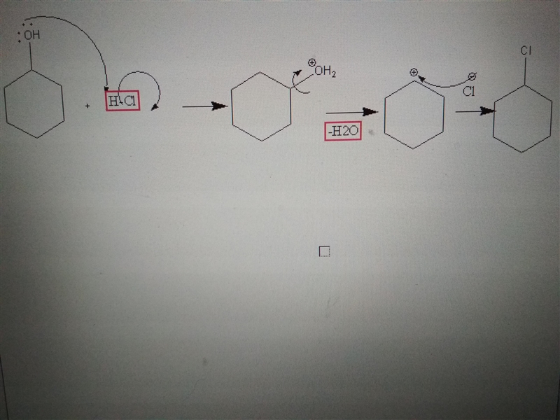 Propose a mechanism for cyclo-hexanol with HCl to chloro-cyclohexane, please include-example-1