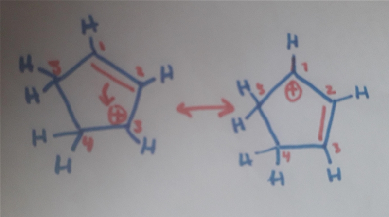 Carbons 1 and 4 of 1,3−cyclopentadiene are equivalent and give the same carbocation-example-3