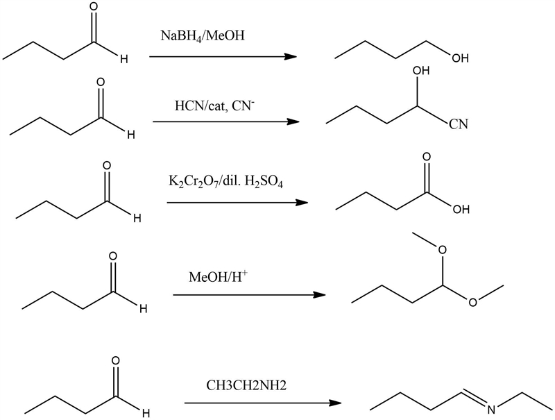 Give the products of the reaction of butanal, with: (a) sodium borohydride, in methanol-example-1