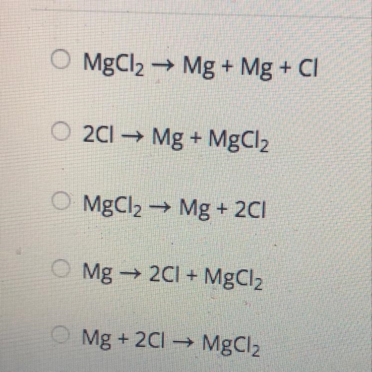 An atom of magnesium and two atoms of chloride react and yield the compound of magnesium-example-1