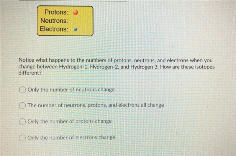 Notice what happens to the numbers of protons, neutrons, and electrons when you change-example-1