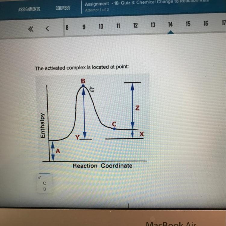 The activated complex is located at point: Enthalpy Reaction Coordinate-example-1